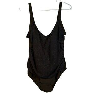 Plus Size Mossimo Brown Shiny Sheer Ruched V-Neck Swimsuit Size 24W EUC #1258